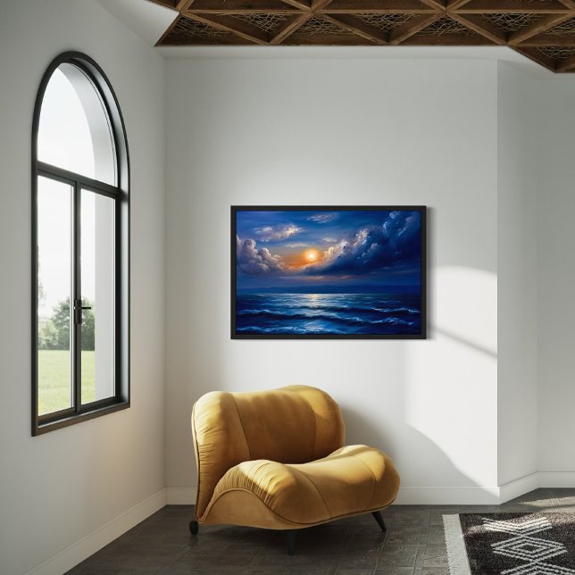 Toile Peinture romantique Ocean Sunset - Paysage bleu (Créateur téléchargé)