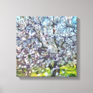 Toile Peinture style art pointillé en fleurs d'amandiers