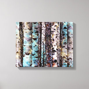 Toile Peinture Turquoise rustique et grise de bouleau