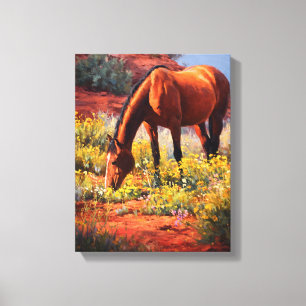 Toile Peinture vibrante de cheval paissant dans le déser