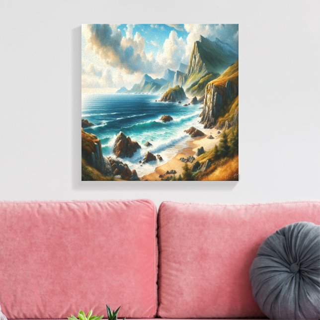 Toile Peintures sur mer Plage de mer avec falaise (Insitu(Salon))