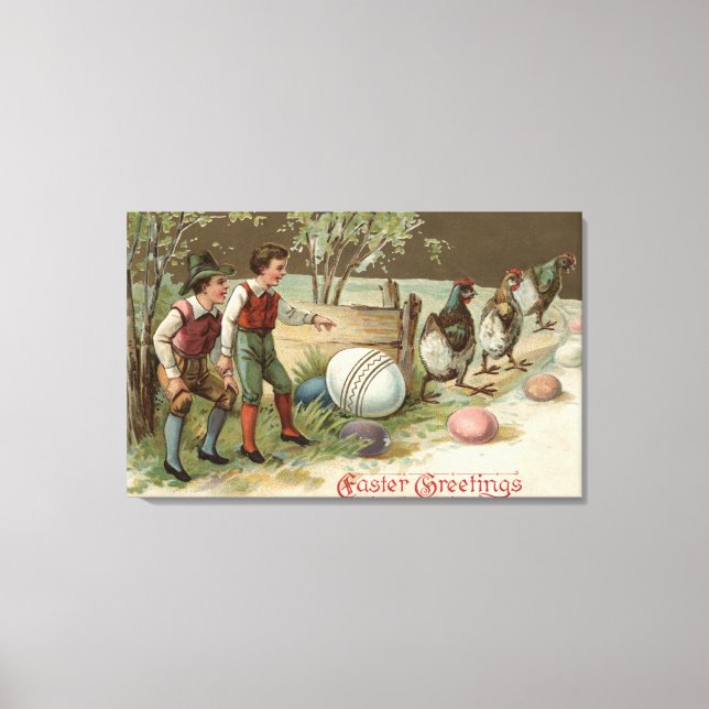 Toile Pèlerins pointant des oeufs de Pâques (Recto)