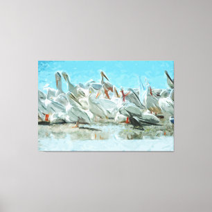 Toile Pélicans blancs et cormorans Abstraits