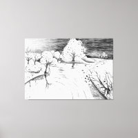 Pencil dessin détente nature scène arbres rivière