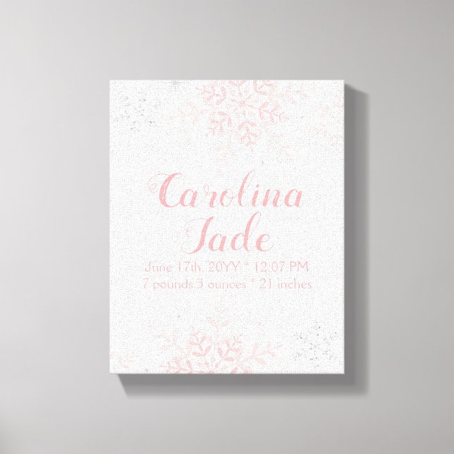 Toile Pépinière rose Flocon de neige Statistiques bébé W (Recto)