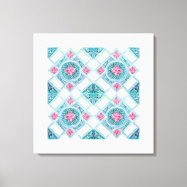 Toile Peranakan Carreaux géométriques Turquoise (Recto)