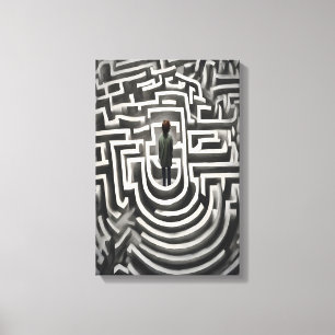 Toile Perdu dans le Maze Art Abstrait noir et blanc