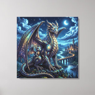 Toile Père et Fils Dragons Célestes au Clair de Lune  