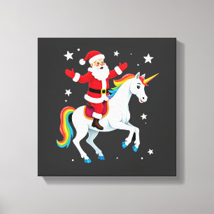 Toile Père Noël à cheval sur Licorne Noël Filles Femmes
