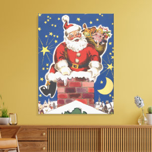 Toile Père Noël vintage, Cette Nuit Avant Noël