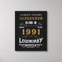 Personnalisé 30e anniversaire Né 1991 Noir Vintage