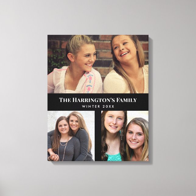 Toile Personnalisé 3 sections Famille Photo Collage Blac (Recto)