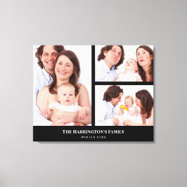 Toile Personnalisé 3 sections Famille Photo Collage Blac