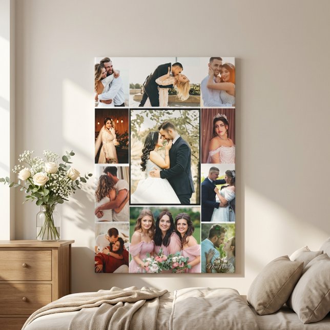 Toile personnalisée de collage de 11 photos de mar (Personalized 11-Photo Wedding Collage Canvas Print Elegant Custom Wall Art)