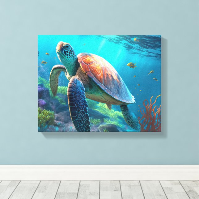 Toile personnalisée de tortue pour décoration mura (Insitu (Plancher de Bois))