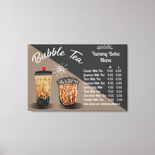 Toile Personnaliser Bubble Tea Boba Tableau des prix des (Recto)