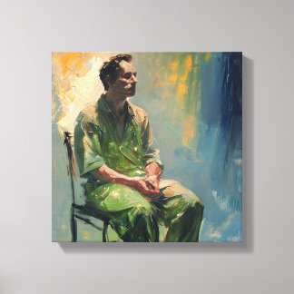 Toile personne solitaire assise dans une pièce sommairem