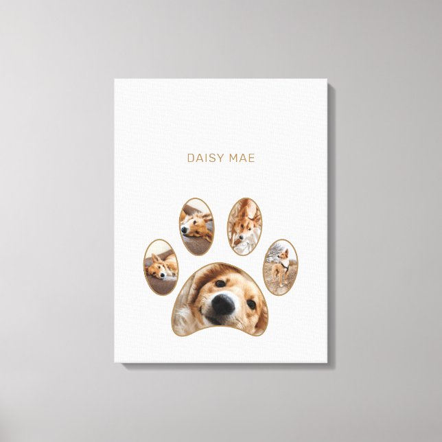 Toile Pet Lovers Gold Empreinte de patte Nom Photo Colla (Recto)