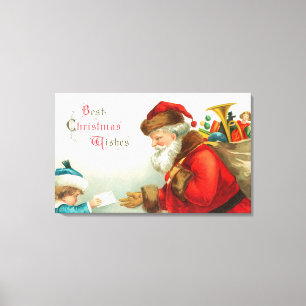 Toile Petit garçon donnant une lettre à Père Noël