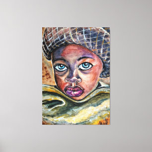 Toile Petite fille aux yeux bleus avec Casquette - Aquar