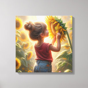 Toile Petite Fille Avec Tournesol