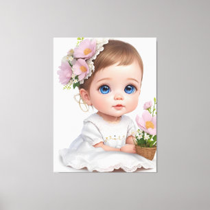 Toile Petite fille mignonne aux yeux bleus
