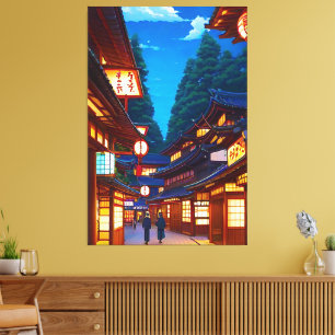 Toile Petite rue de ville japonaise la nuit 