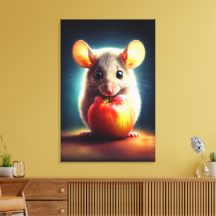Toile Petite souris mignonne avec pomme brillant art cui