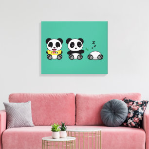 Toile Petites pandas mignonnes sur vert