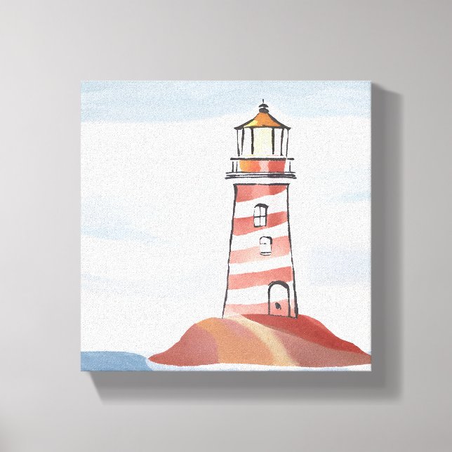 Toile Phare classique | Aquarelle côtière océanique (Recto)