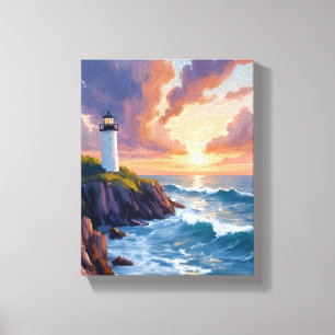 Toile Phare côtier au coucher du soleil Peinture de l'