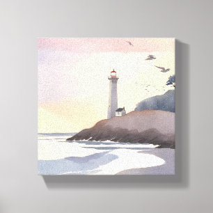 Toile Phare côtier Peinture aquarelle de plage