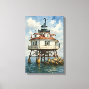 Toile Phare de Thomas Point Shoal Aquarelle