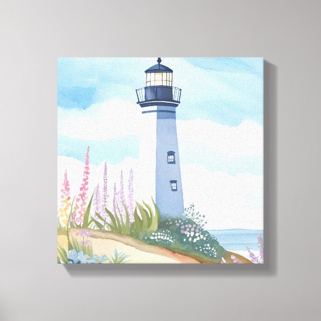 Toile Phare en fleurs | Aquarelle côtière Florale (Recto)