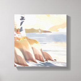 Toile Phare sur la Côte | Océan à l'aquarelle