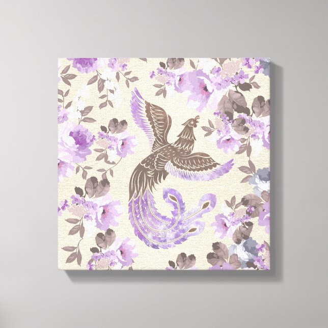 Toile Phoenix Bird avec fleurs d'aquarelle (Recto)