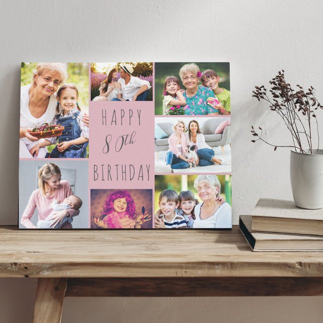 Toile Photo Collage 7 Photo Rose Grey 80e anniversaire (Créateur téléchargé)