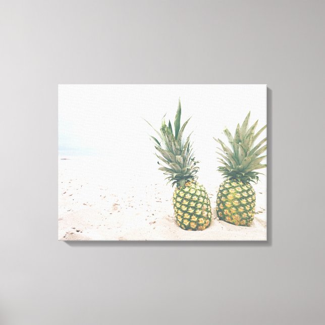 Toile Photo de 2 ananas sur une plage (Recto)