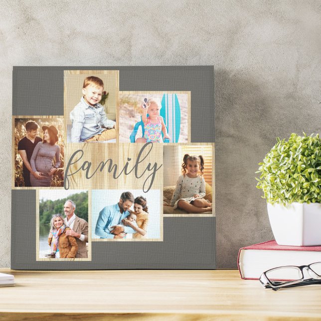 Toile Photo de famille Collage à grains de bois Cadre gr (Créateur téléchargé)
