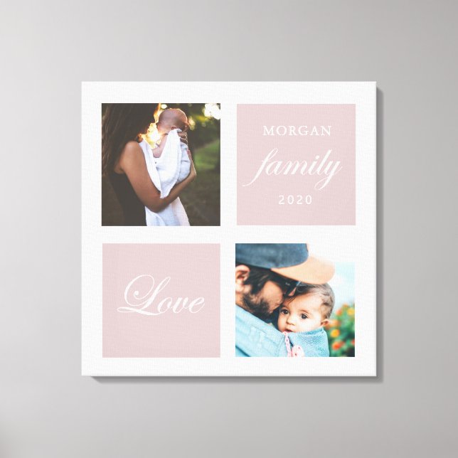 Toile photo de famille moderne pastel monogramme (Recto)