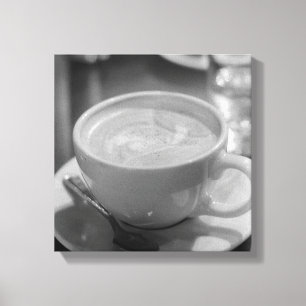 Toile Photo en noir et blanc de café/latté avec cuillère