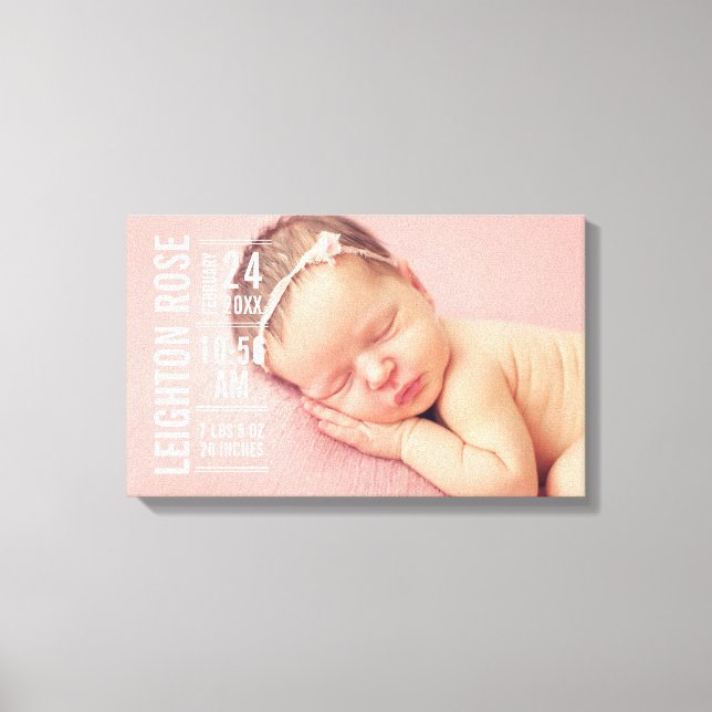 Toile Photo Fille de bébé moderne Stats de naissance Kee (Recto)