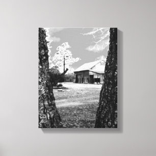 Toile Photo noire et blanche de pays rural de granges de
