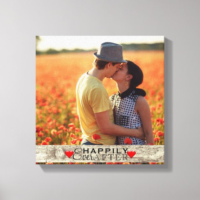 Toile Photo Personnalisée Mariage Rustique Heureux Jamai (Recto)