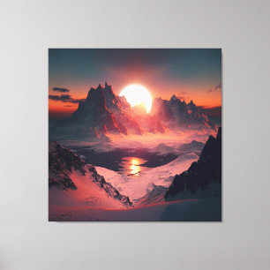 Toile Pic vibrant : Une montagne enneigée au coucher du