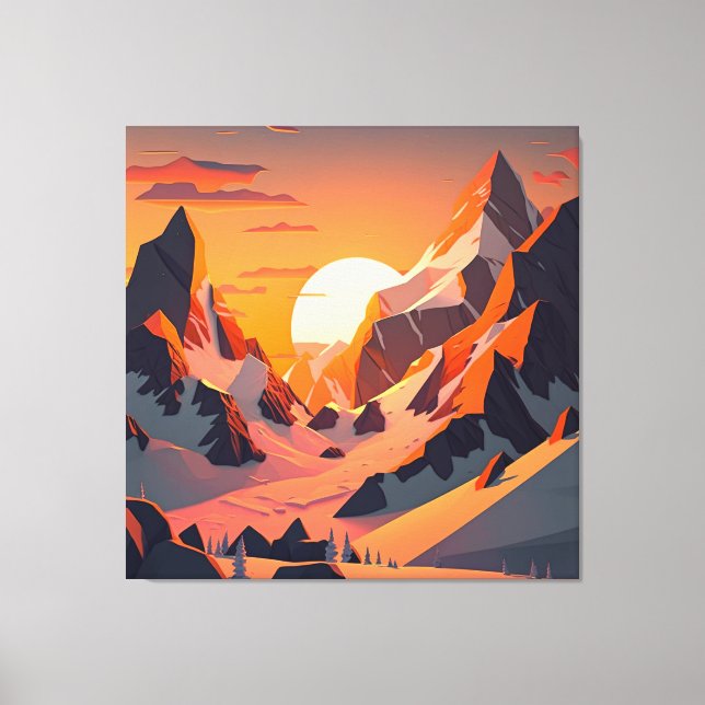 Toile Pic vibrant : Une montagne enneigée au coucher du  (Recto)