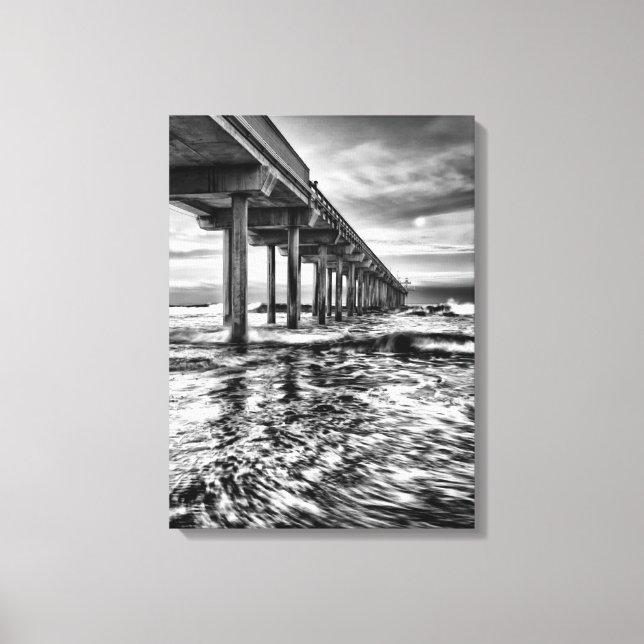 Toile Pier B&W à l'aube, Californie (Recto)