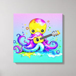Toile Pieuvre en caricature mignonne jouant à la guitare