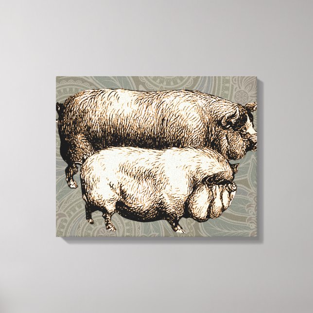 Toile Pig Farm Pays Antique Illustration Art (Recto)