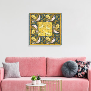 Toile Pigeon Bleu Poisson Jaune Art Nouveau